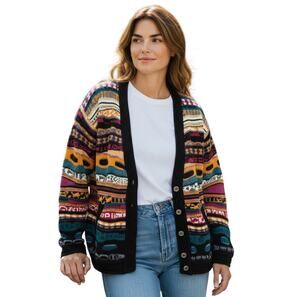 Vintage COOGI Australia Cardigan Sweater VTG Knit 100% Pure Wool Funky Unique XL